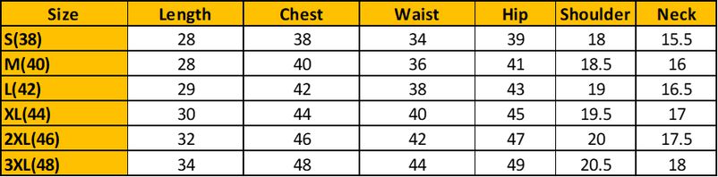 Nehru Jacket Size Chart Table